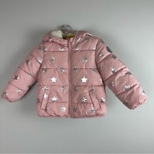 Gap hooded puffer winter jacket with metallic stars size 4